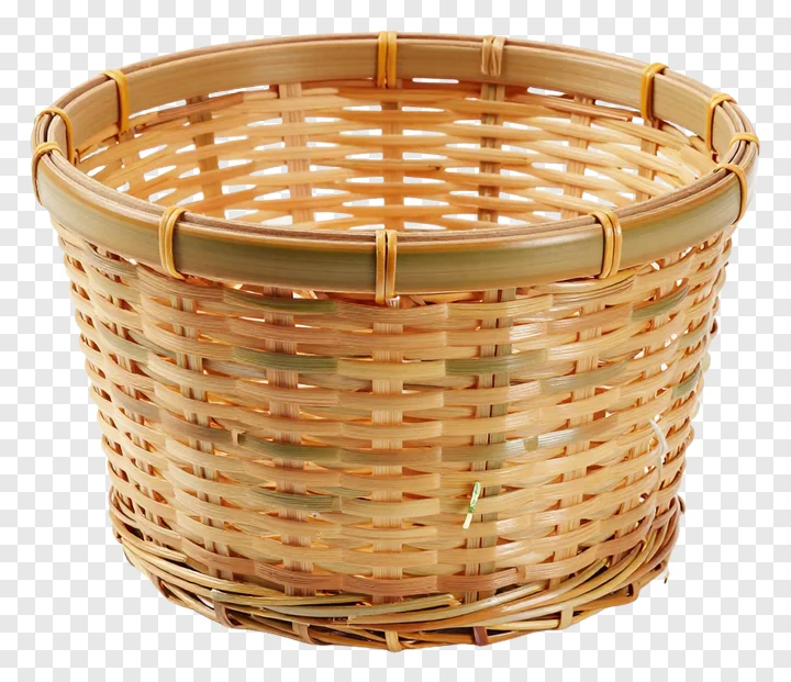 A woven bamboo basket with a rounded shape.