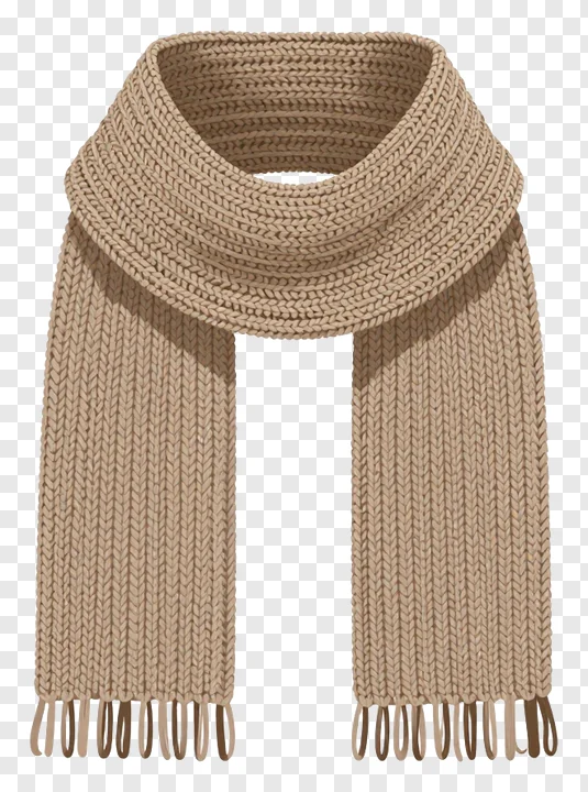 Beige knitted wool scarf with fringe.