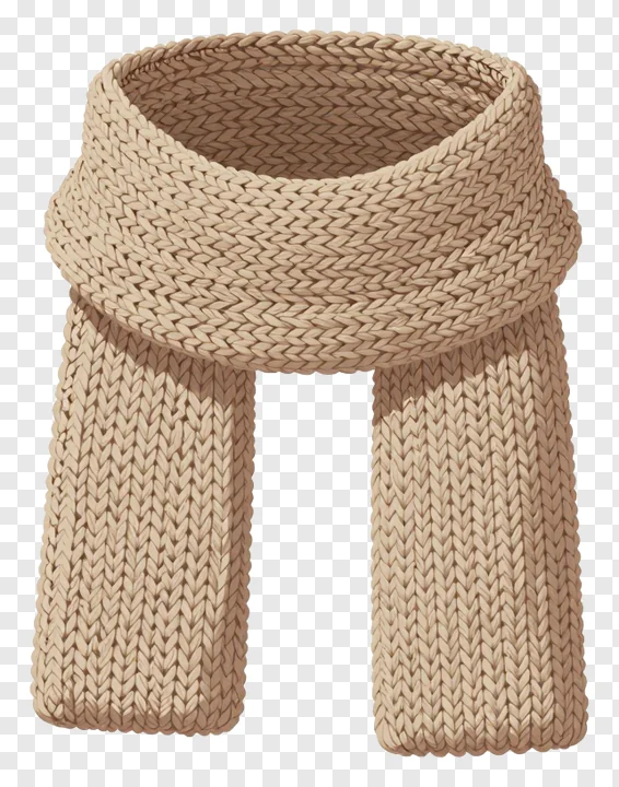 Beige knitted winter scarf with ribbed texture.