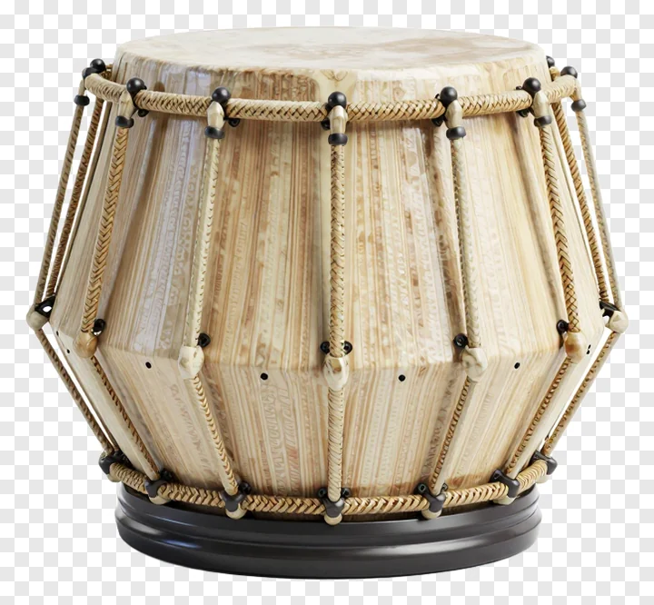 A Bengali tabla drum with rope lacing and light wood finish.