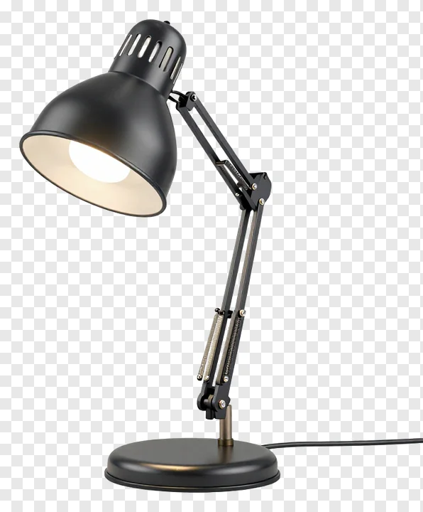 Black adjustable desk lamp with cord.
