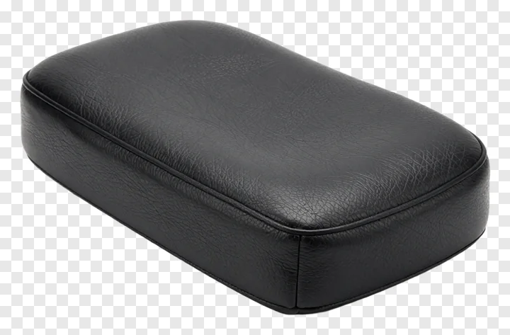 Black leather seat cushion with textured surface.