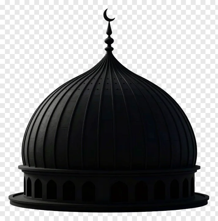 Black mosque dome with crescent finial on top.