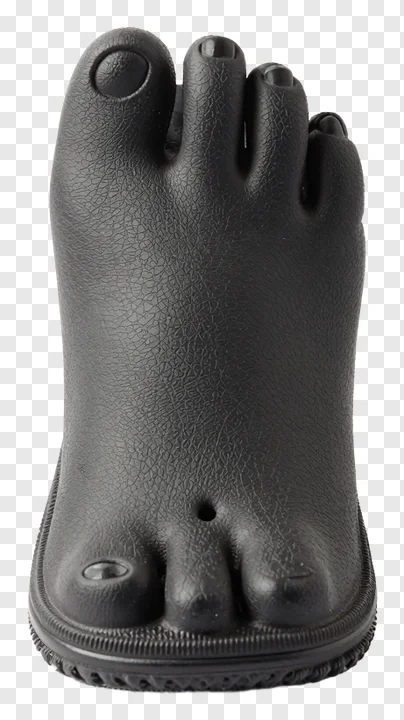 A black 3D foot sculpture with textured surface.