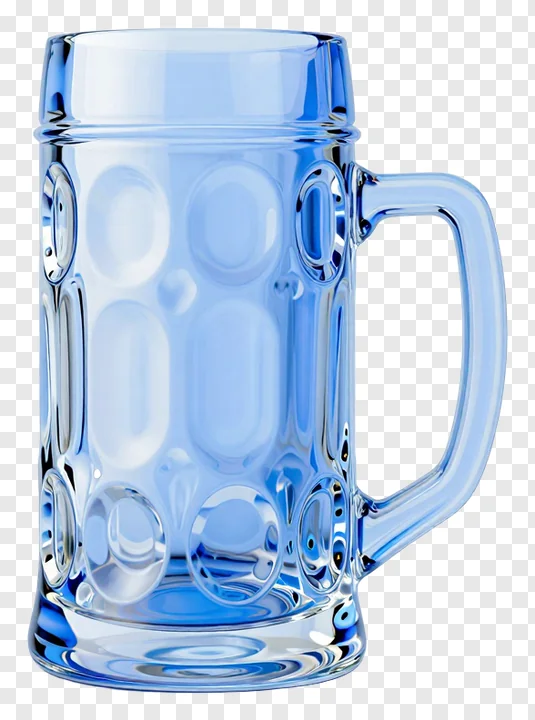 A blue frosted beer mug with bubble texture.