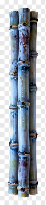 Three vertical sugarcane stalks with blue glaze.