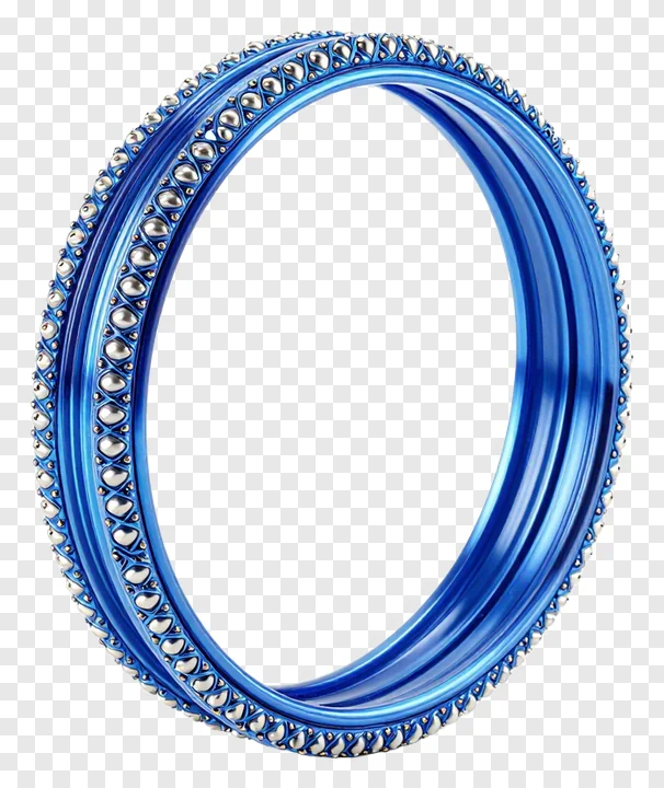 A blue bangle with silver bead detailing.