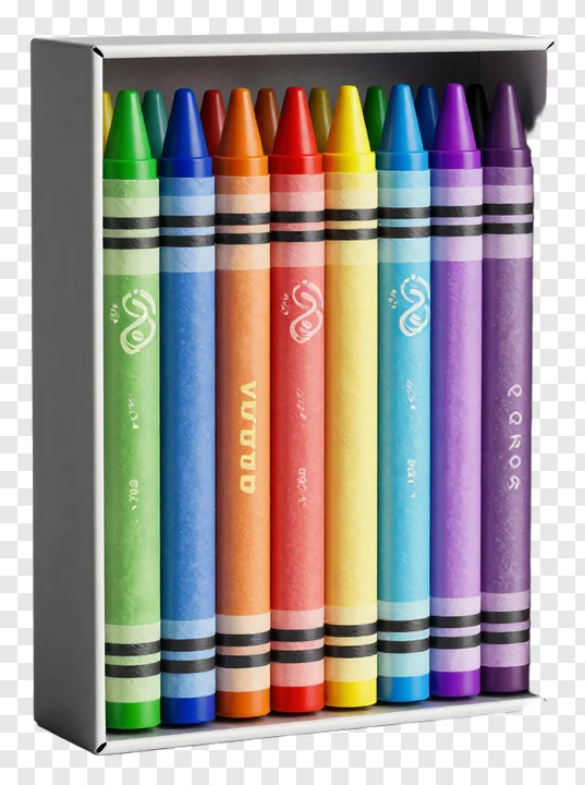 A collection of colored crayons neatly arranged in an open box.