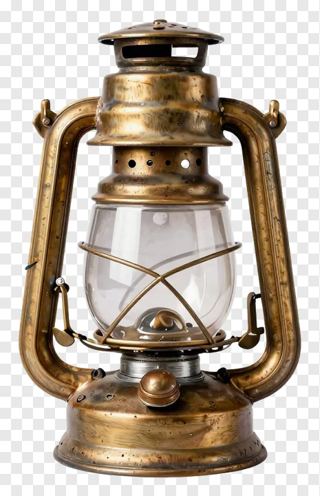 A traditional brass oil lamp with a glass globe and aged finish.