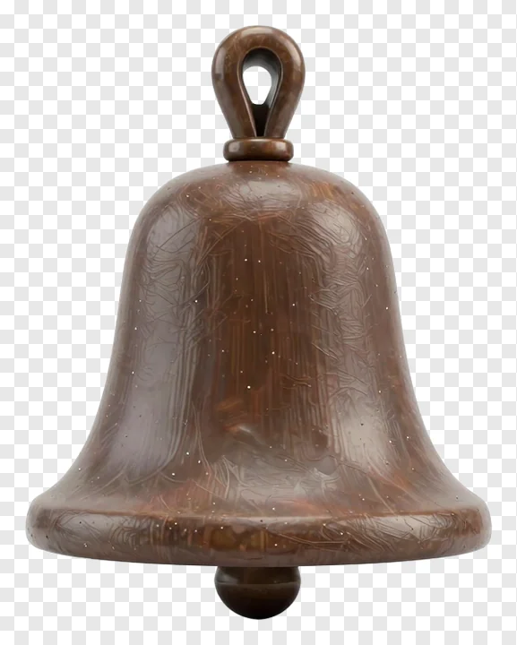 A bronze bell with a textured surface.