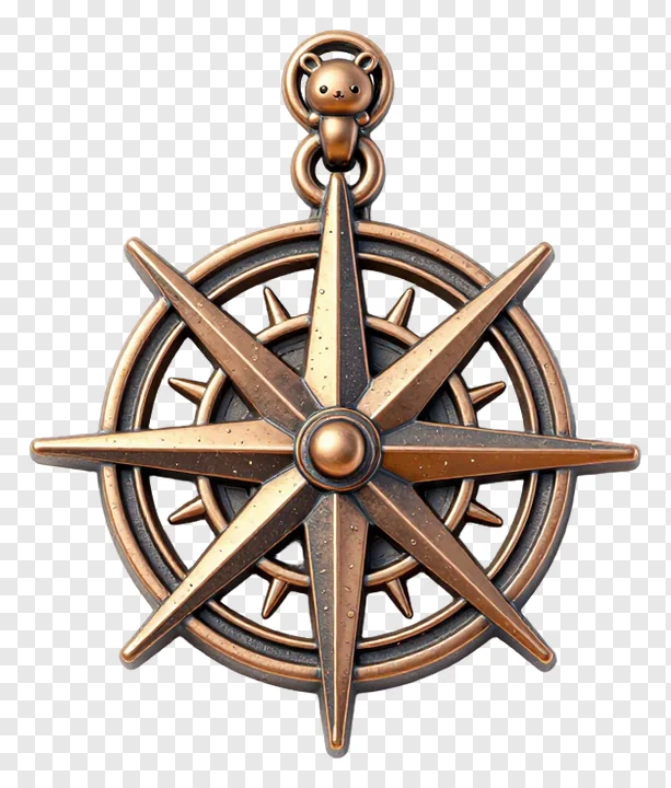 Bronze compass rose charm with bear bail.