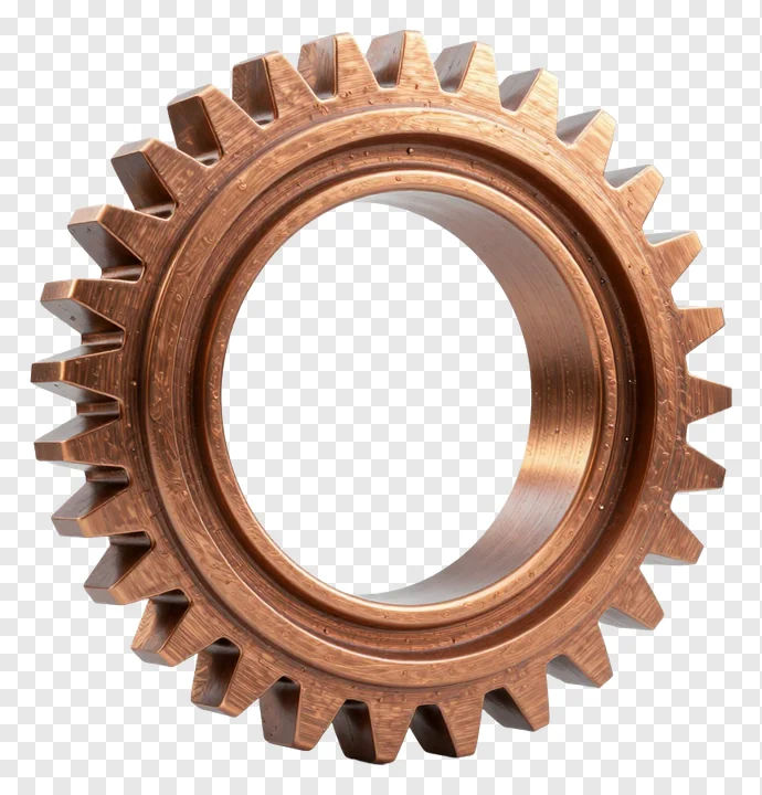 A bronze gear with intricate teeth.