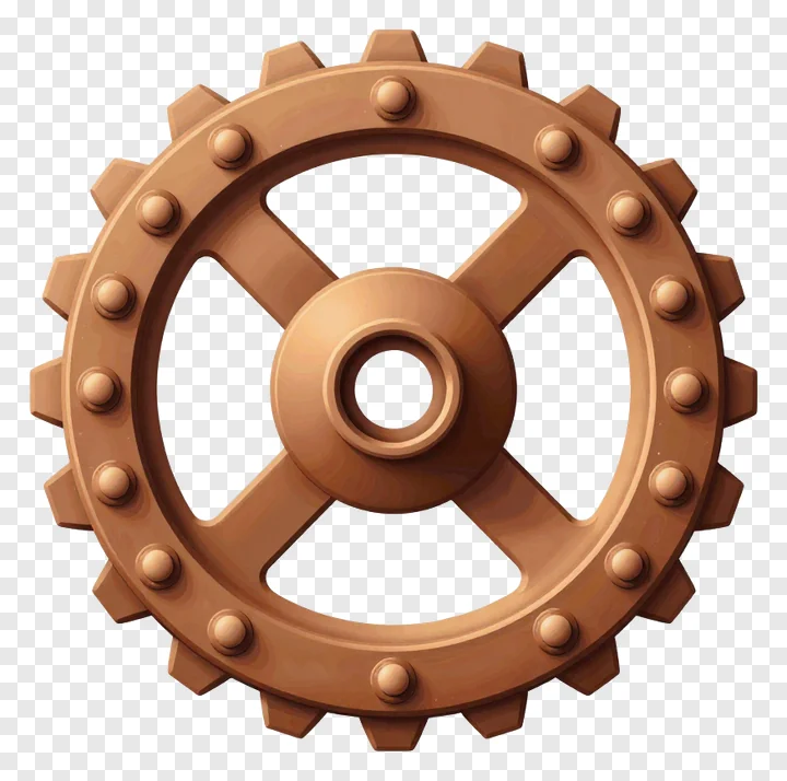 A bronze gear with rivets and a central hub.