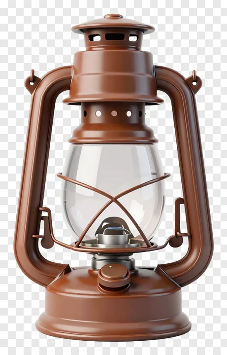 A brown metal oil lamp with a glass globe.