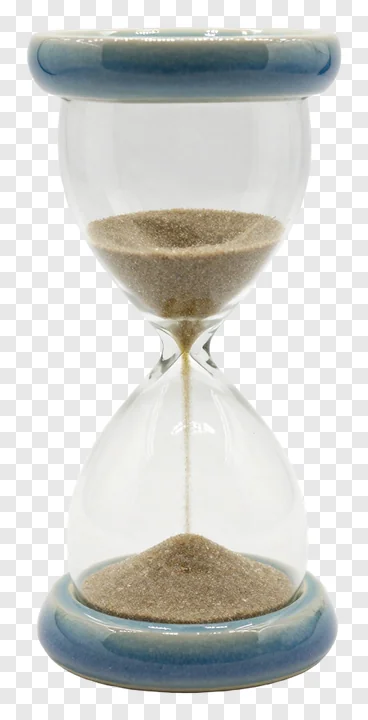 Ceramic hourglass with sand flowing.