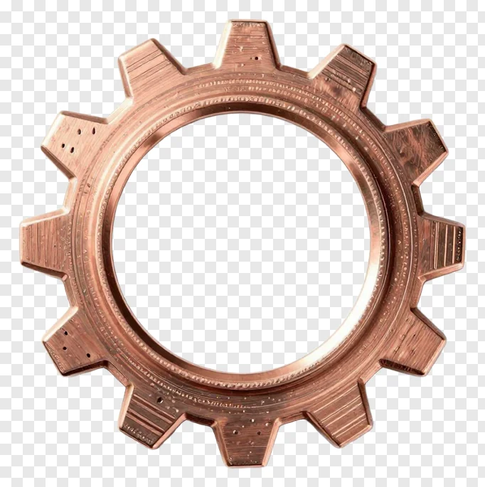 Copper gear with engraved teeth, top view.