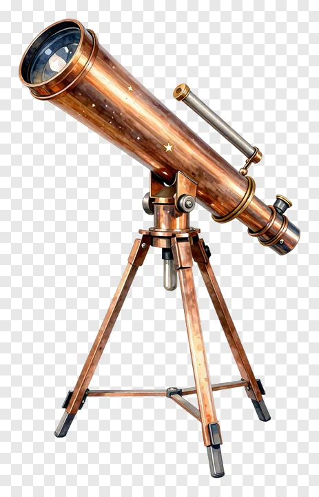 Copper telescope with star decorations on a tripod.