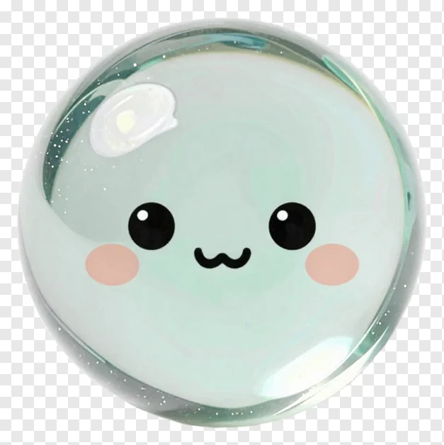 A glass marble with a cute cartoon face.