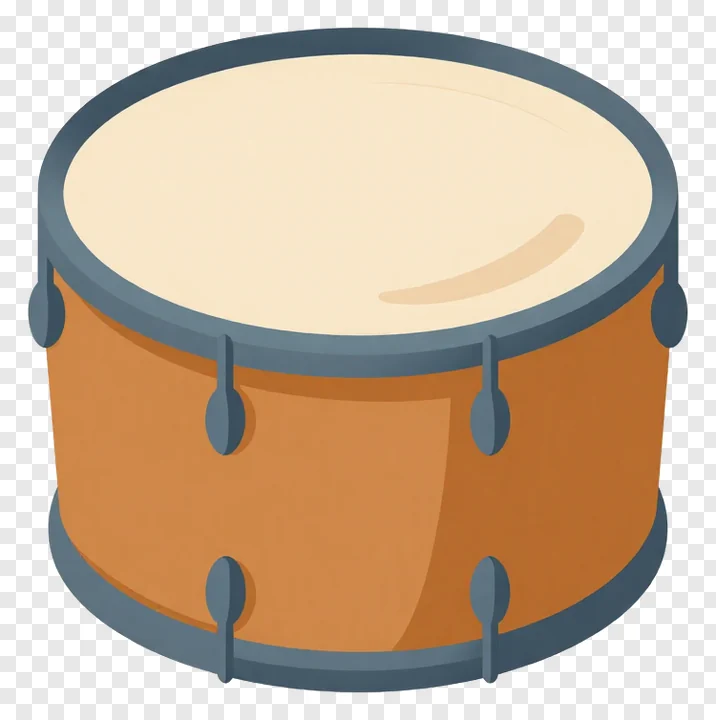 A drum with a beige head and brown shell.
