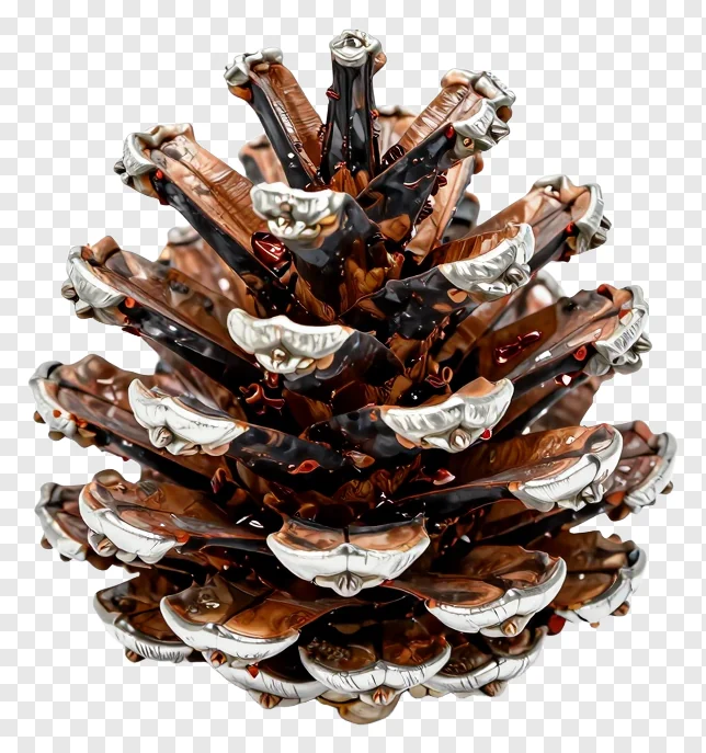 Glass pinecone with marbled brown and silver details.