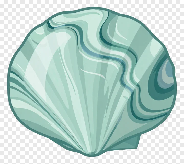 A glass-like seashell with marbled green and blue swirls.