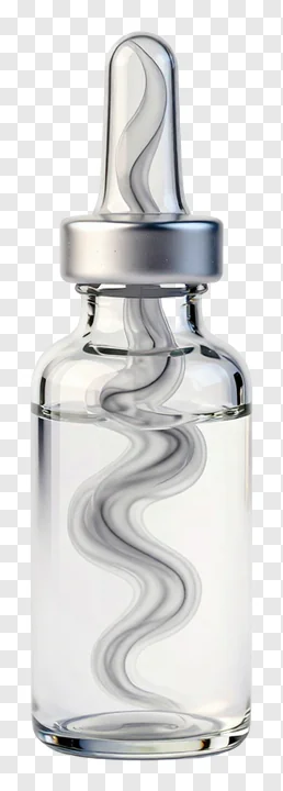 Glass vial with swirling vapor inside.