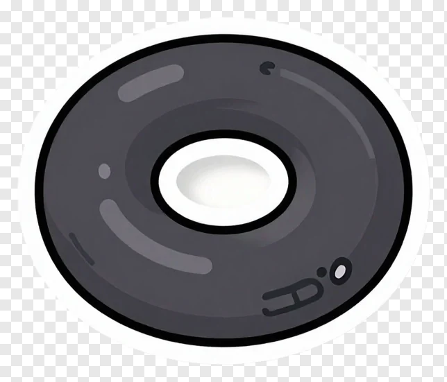 A glossy black torus with a white center hole.