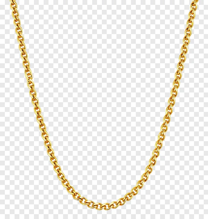 A straight gold chain necklace.