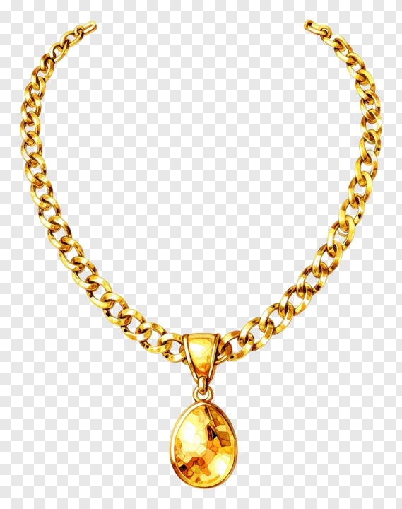 Gold necklace with a faceted oval pendant.