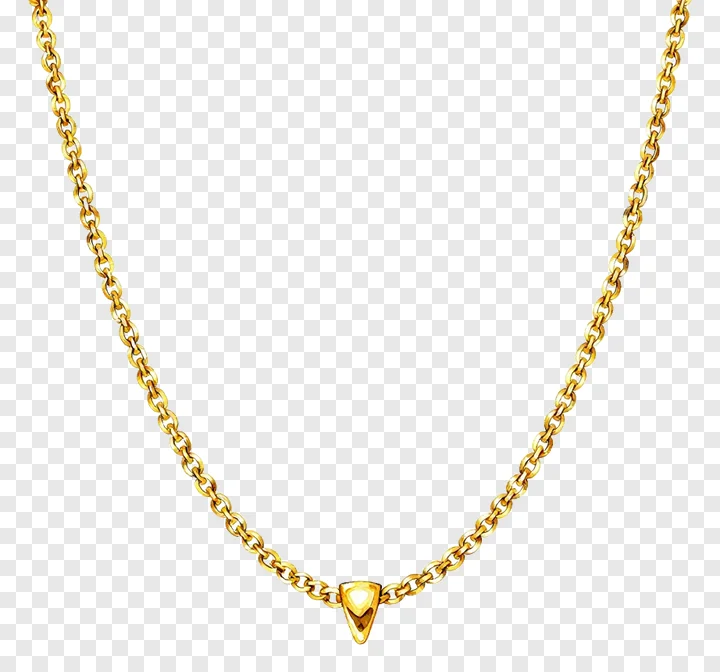 Gold necklace with a triangular pendant.