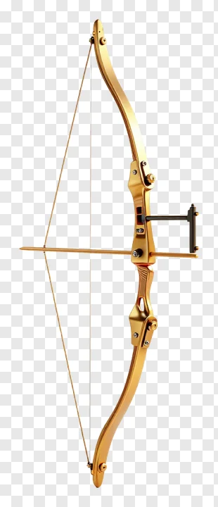 A detailed golden compound bow with mechanical release mechanism.