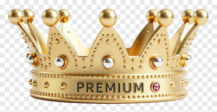 Golden crown with 'PREMIUM' text and spherical finials.