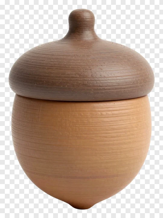 Hand-thrown clay acorn jar with lid.