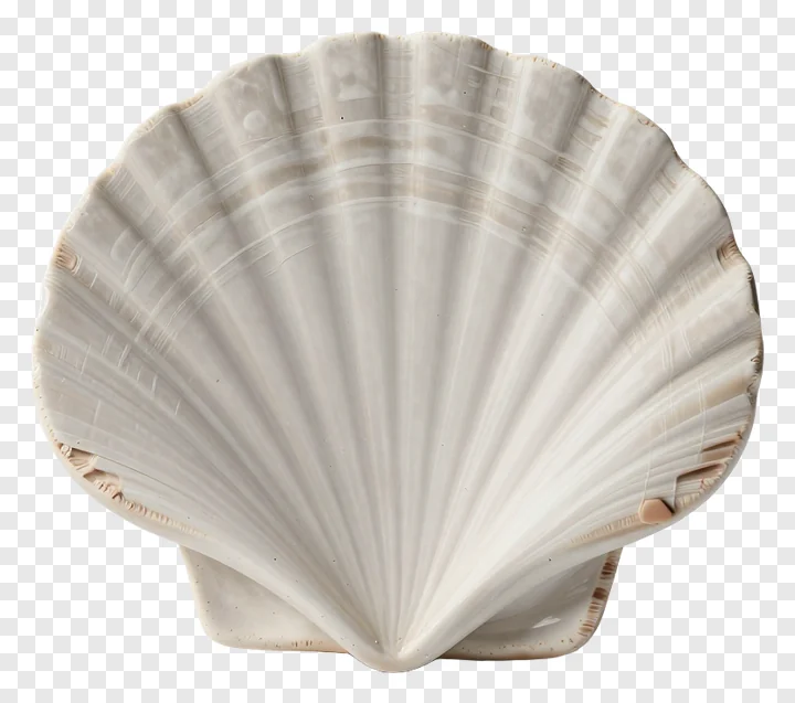 Hand-thrown clay seashell slice with scalloped edge.