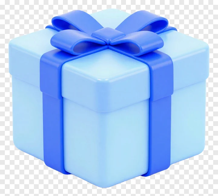 A light blue gift box with a blue bow.