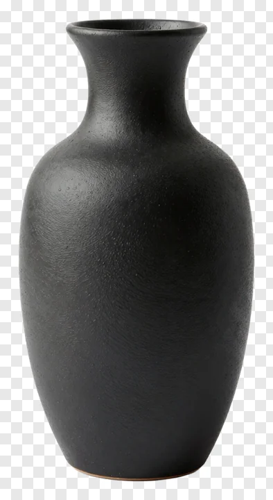 A matte black ceramic vase with textured surface.