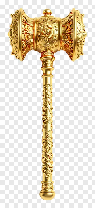 A golden ornate gada mace with detailed engravings.