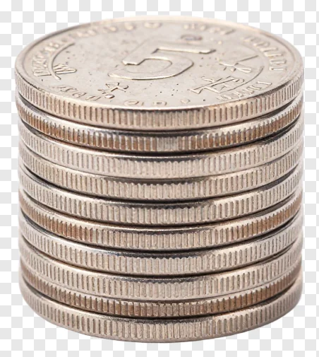 A stack of silver coins viewed from the front.
