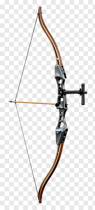 A modern compound bow with an arrow drawn.