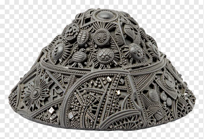 An ornate miniature sculpture of Govardhan Hill with intricate carvings.