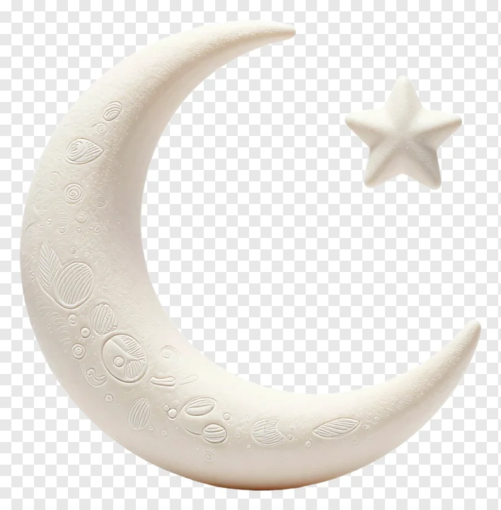 A white embossed crescent moon and star.