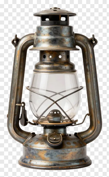 A single rustic metal oil lamp with glass globe.