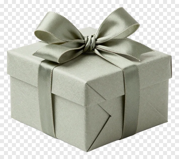 A sage green gift box with a satin bow.