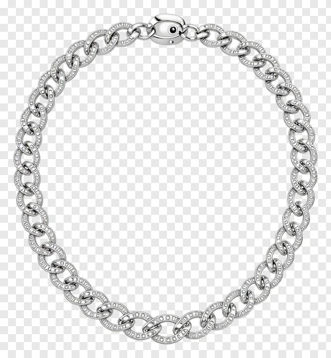 Silver chain necklace with interlocking links.