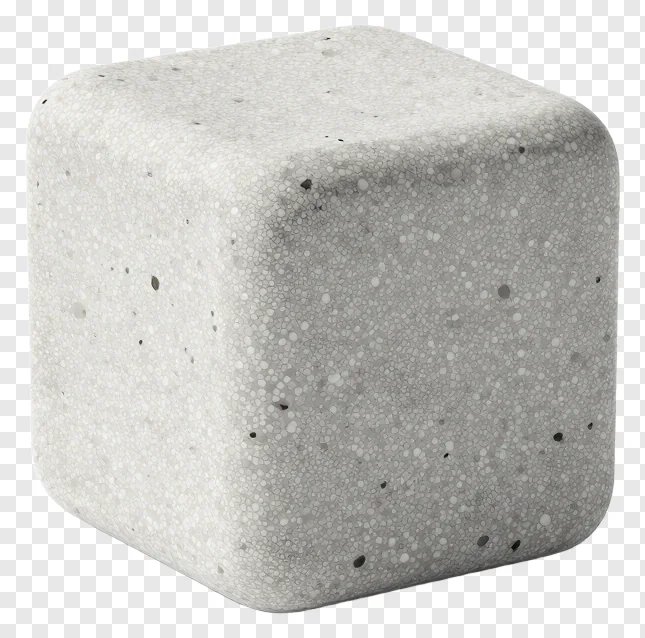 A cube with a speckled concrete texture.