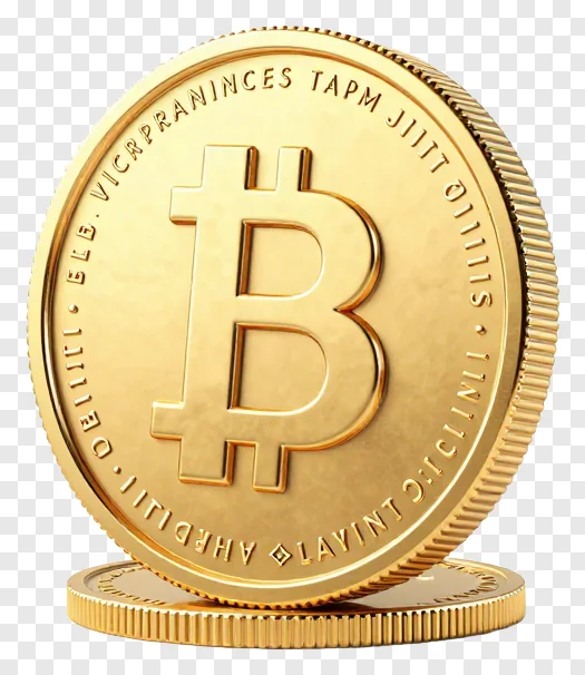 A gold Bitcoin coin stacked on top of another.