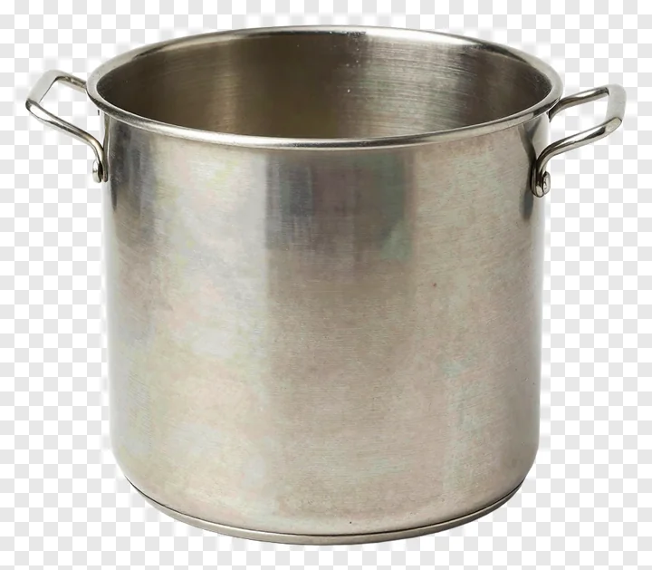 A stainless steel pot with handles.