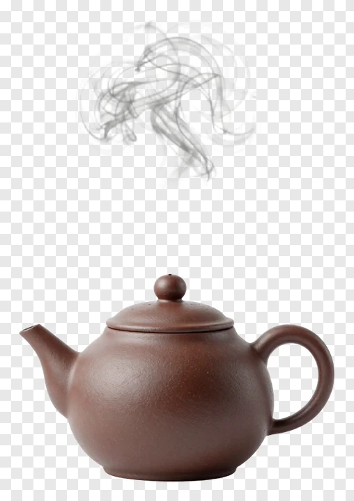 A steaming teapot with curling smoke rising from its lid.
