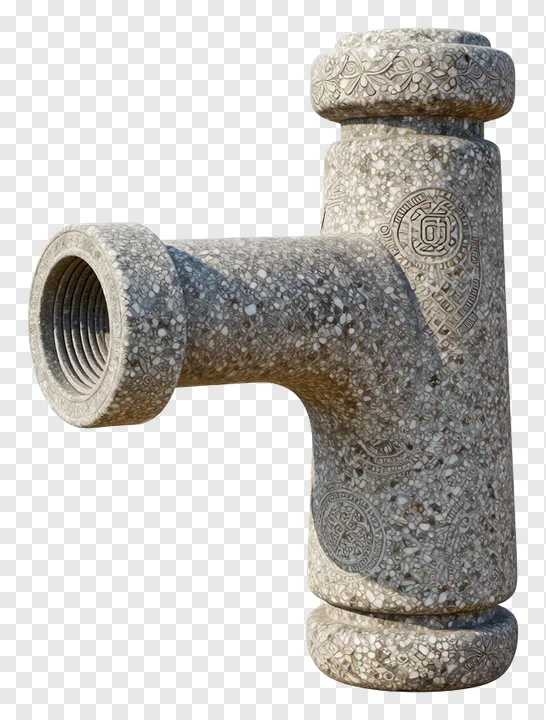 Decorative stone fountain nozzle with carved patterns.