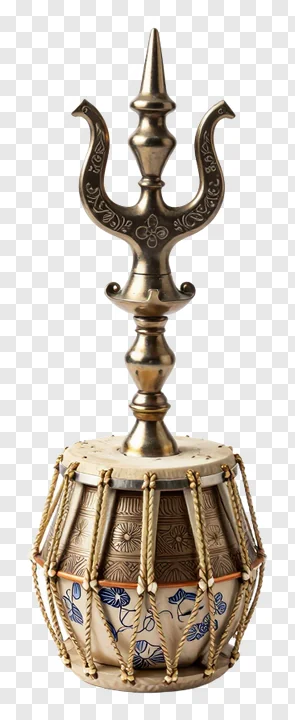 A damru drum with a trishul on top.